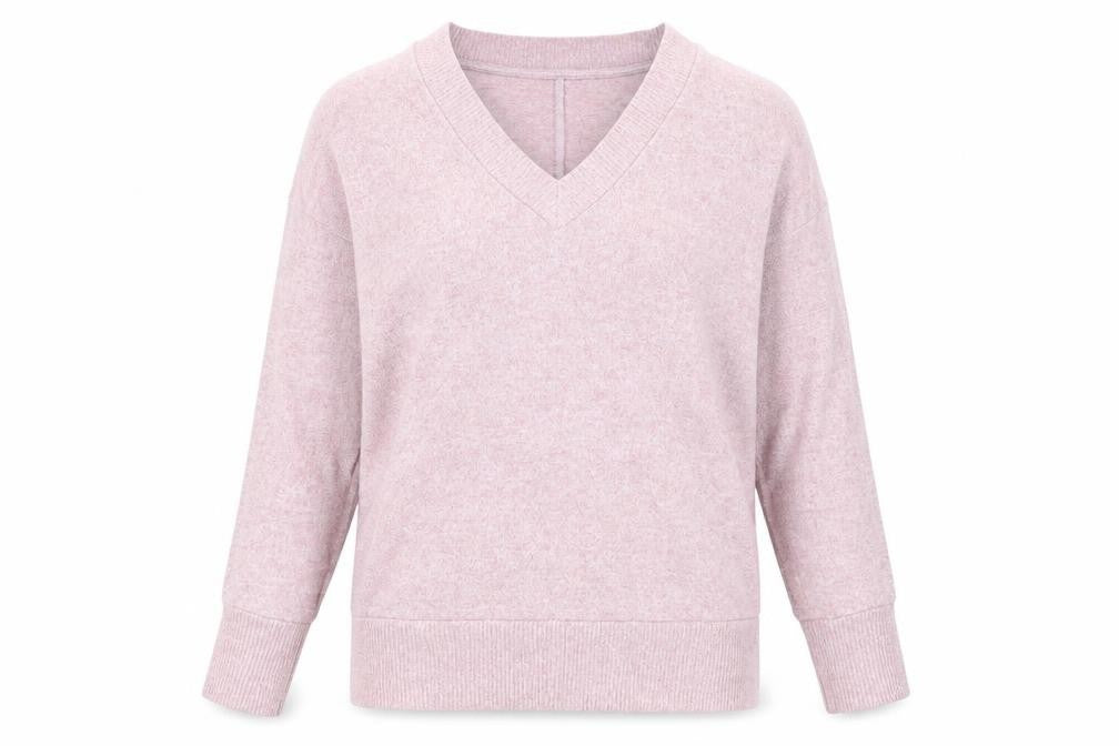Front view of Next women’s pink v-neck polyester jumper, size S