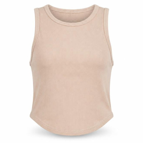 Bershka Womens Beige Cotton Cropped Tank Size S Crew Neck