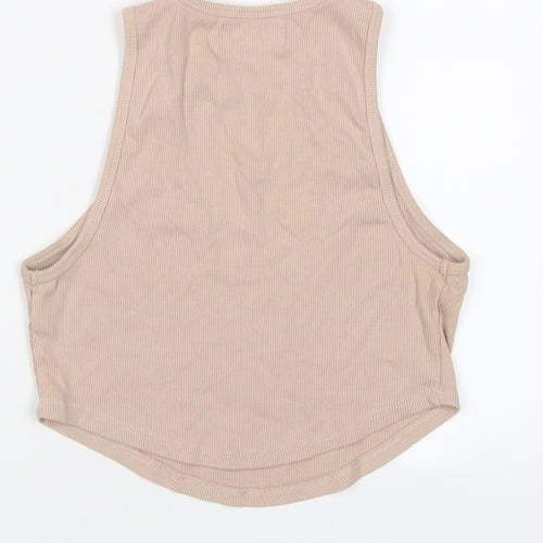 Bershka Womens Beige Cotton Cropped Tank Size S Crew Neck