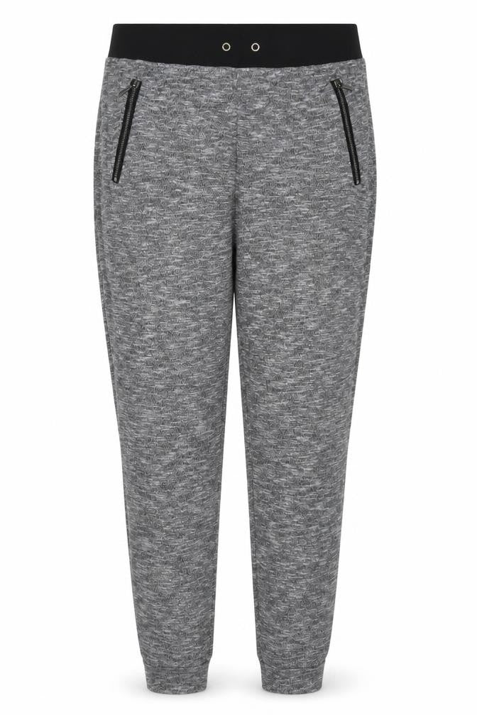Front view of Marks & Spencer women’s grey polyester trousers, size UK 14, 31-inch leg regular
