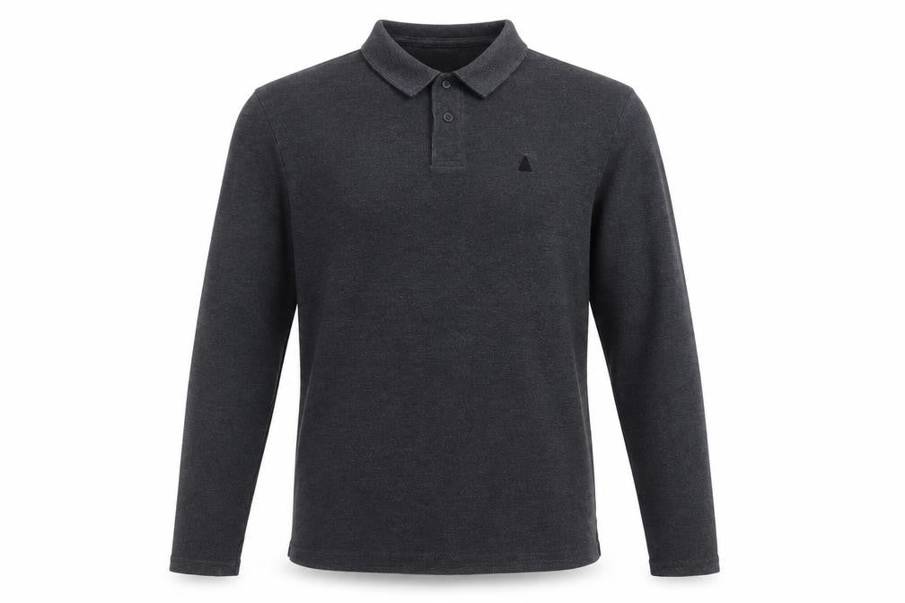 Front view of ASOS men’s grey cotton polo, size M, collared button - logo, embroidered
