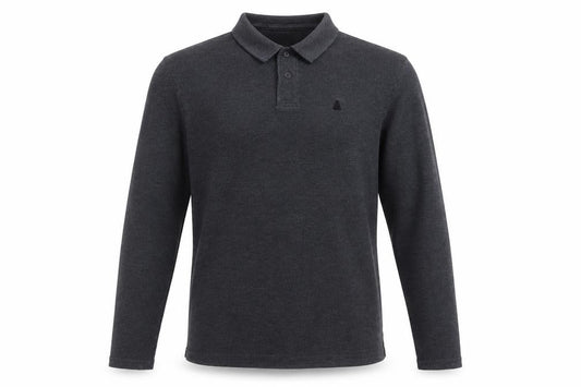 Front view of ASOS men’s grey cotton polo, size M, collared button - logo, embroidered