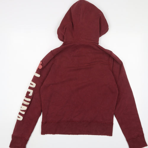 Hollister Womens Red Cotton Pullover Hoodie Size S Zip - Logo, Embroidered