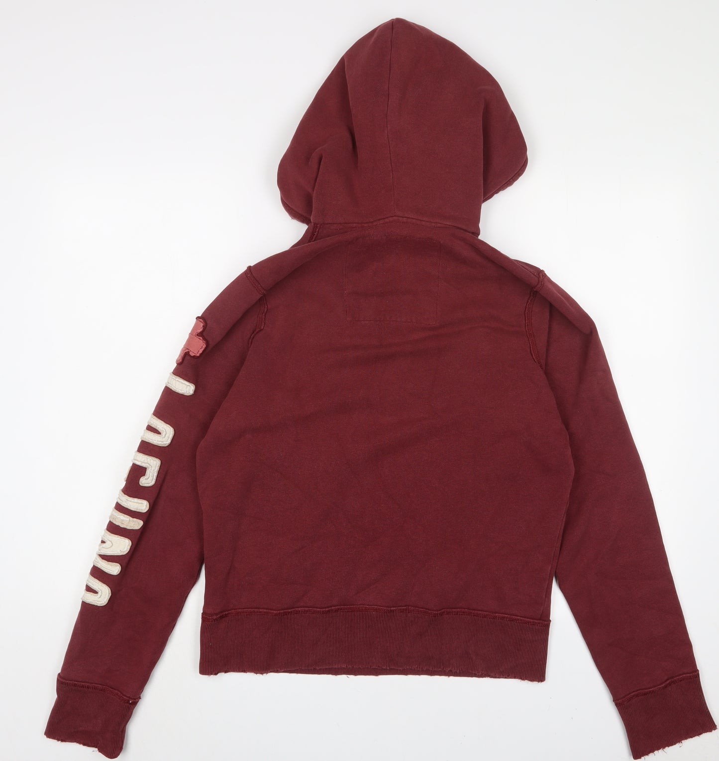 Hollister Womens Red Cotton Pullover Hoodie Size S Zip - Logo, Embroidered