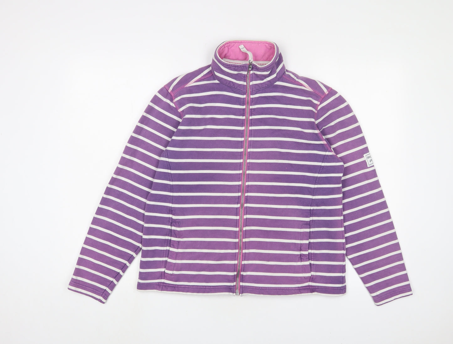 Lazy Jacks Womens Purple Striped Cotton Full Zip Sweatshirt Size S Zip - Logo, Embroidered