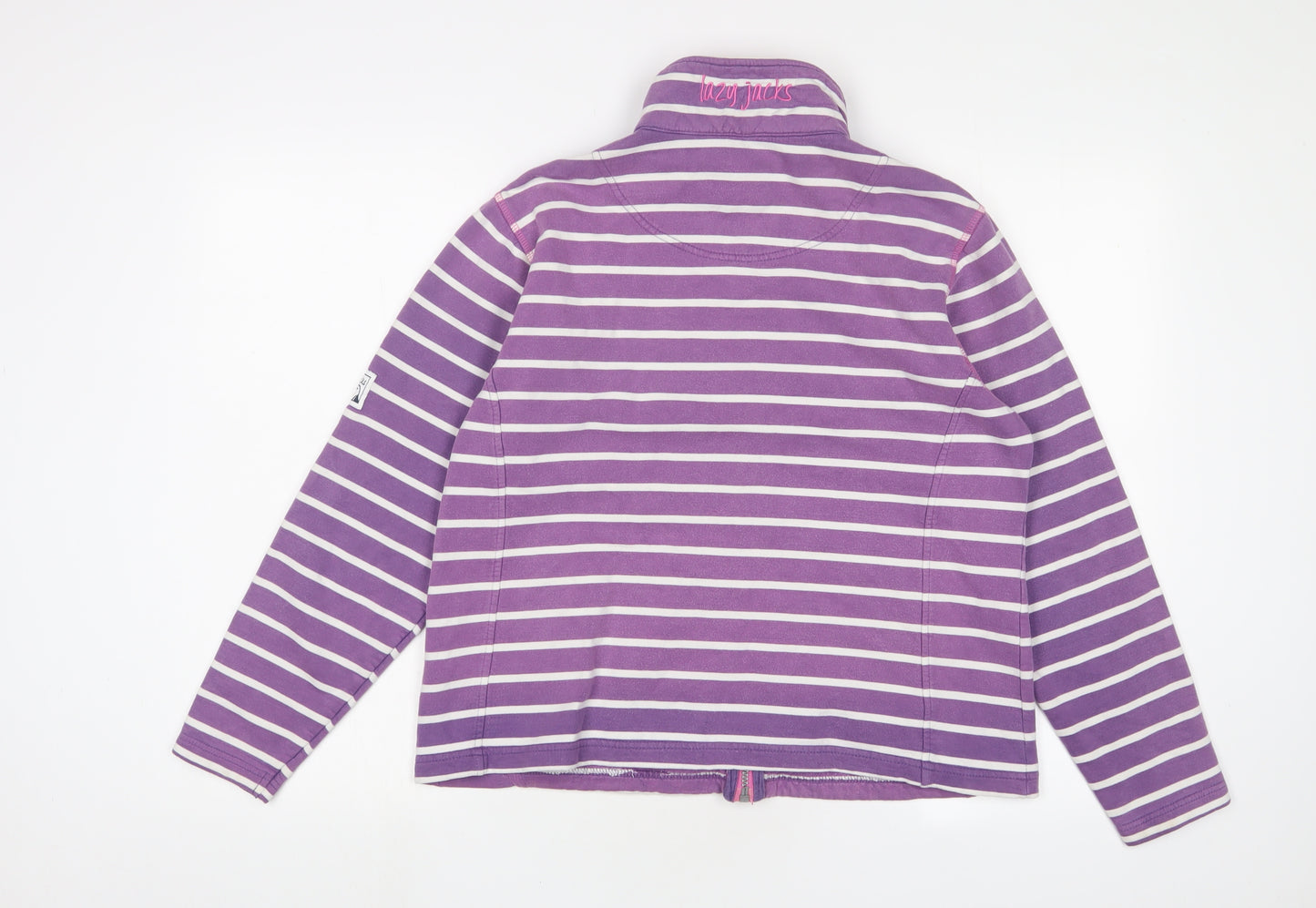 Lazy Jacks Womens Purple Striped Cotton Full Zip Sweatshirt Size S Zip - Logo, Embroidered