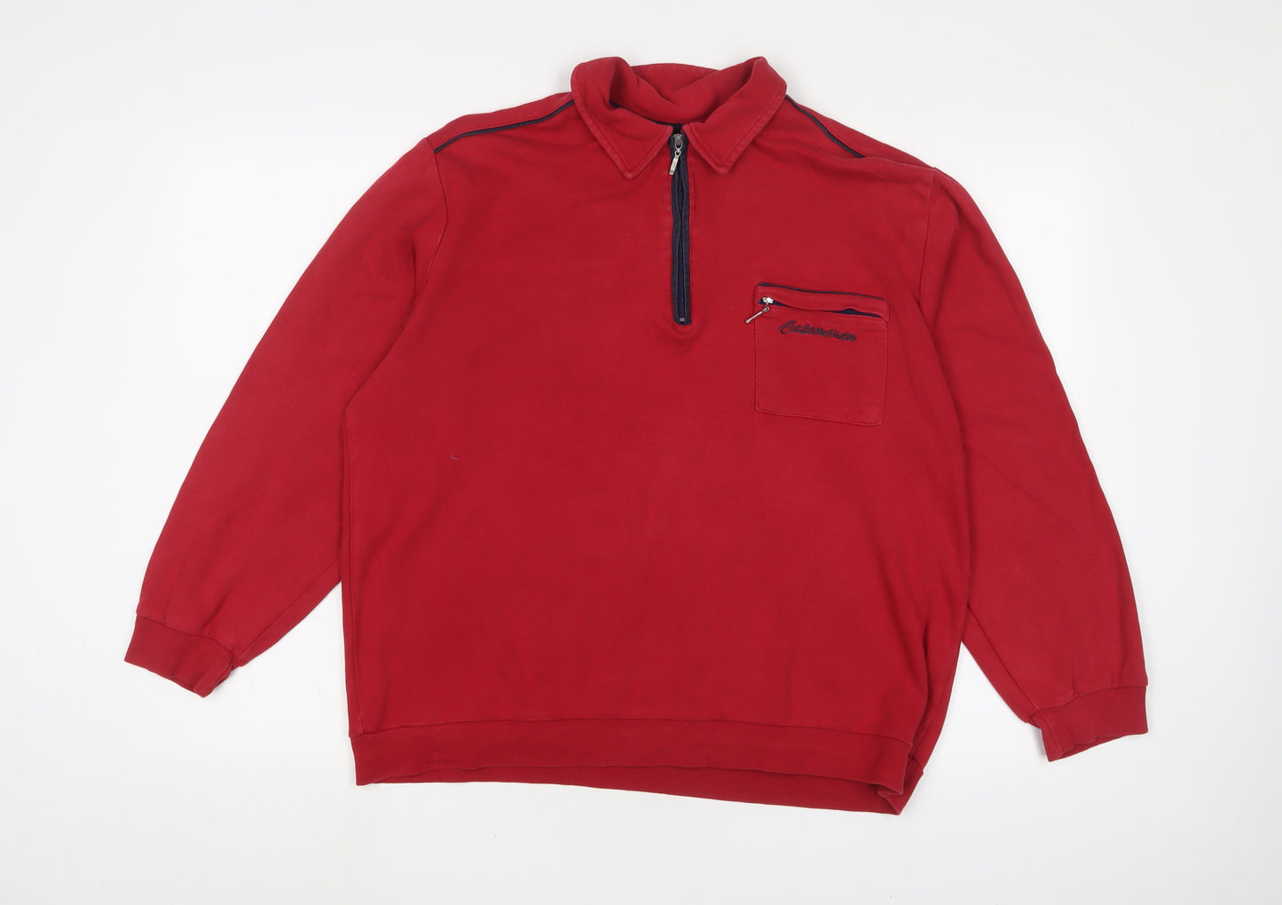 Catamaran Mens Red Cotton Pullover Sweatshirt Size M - Logo, Embroidered