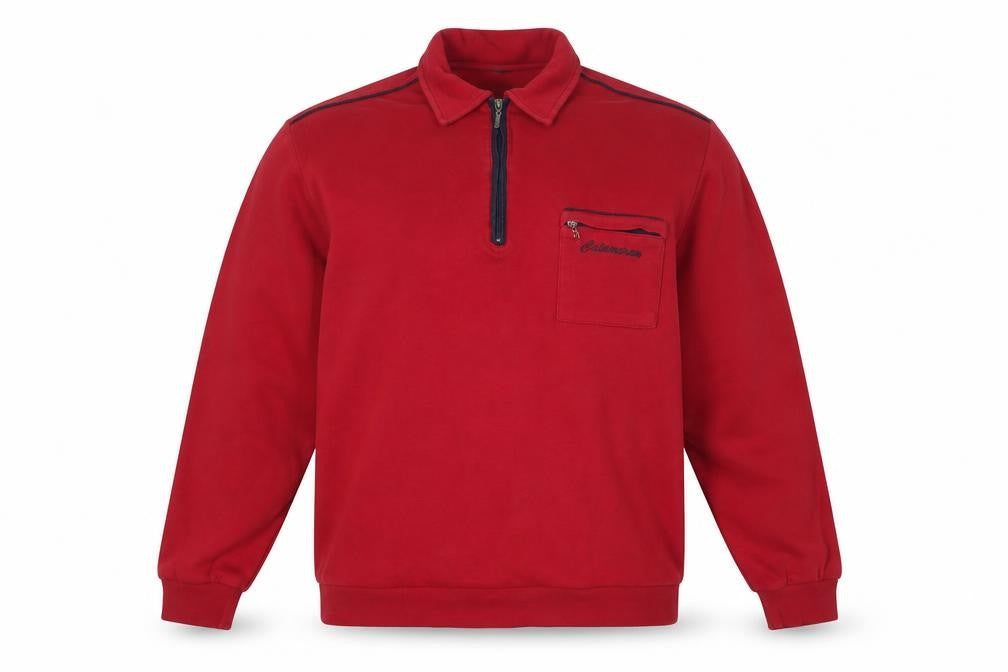 Front view of Catamaran men’s red cotton pullover sweatshirt, size M, - logo, embroidered