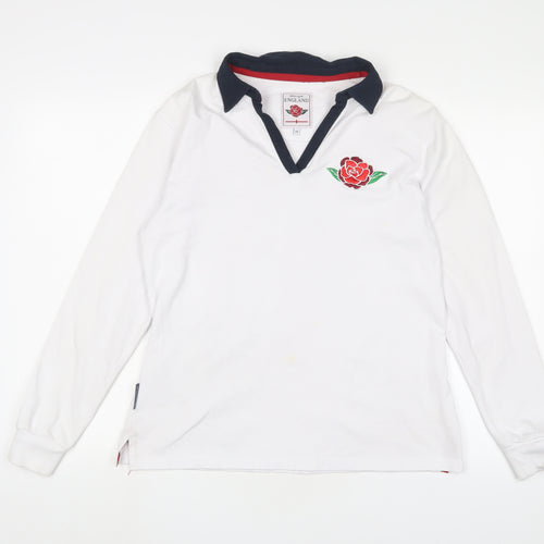 England Womens White Cotton Basic Polo Size 14 Collared - Logo, Embroidered