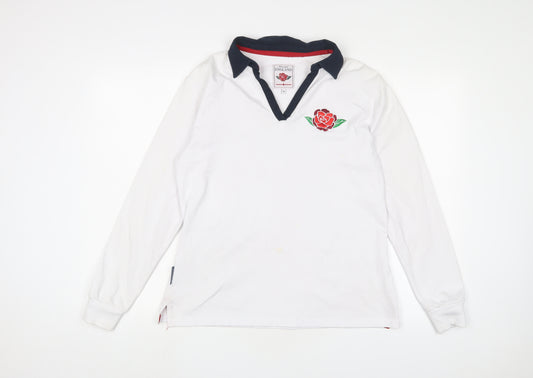 England Womens White Cotton Basic Polo Size 14 Collared - Logo, Embroidered