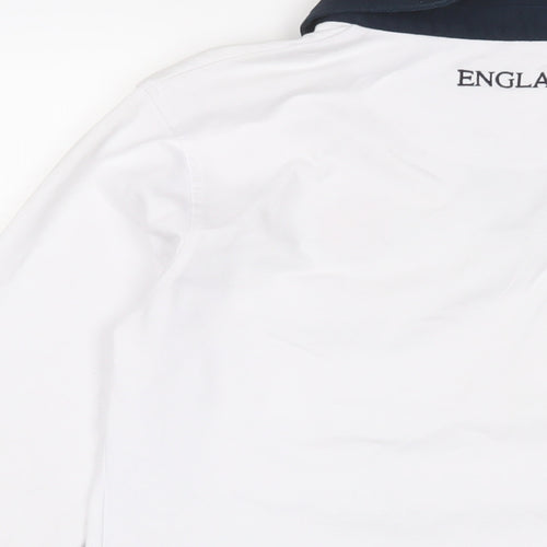 England Womens White Cotton Basic Polo Size 14 Collared - Logo, Embroidered