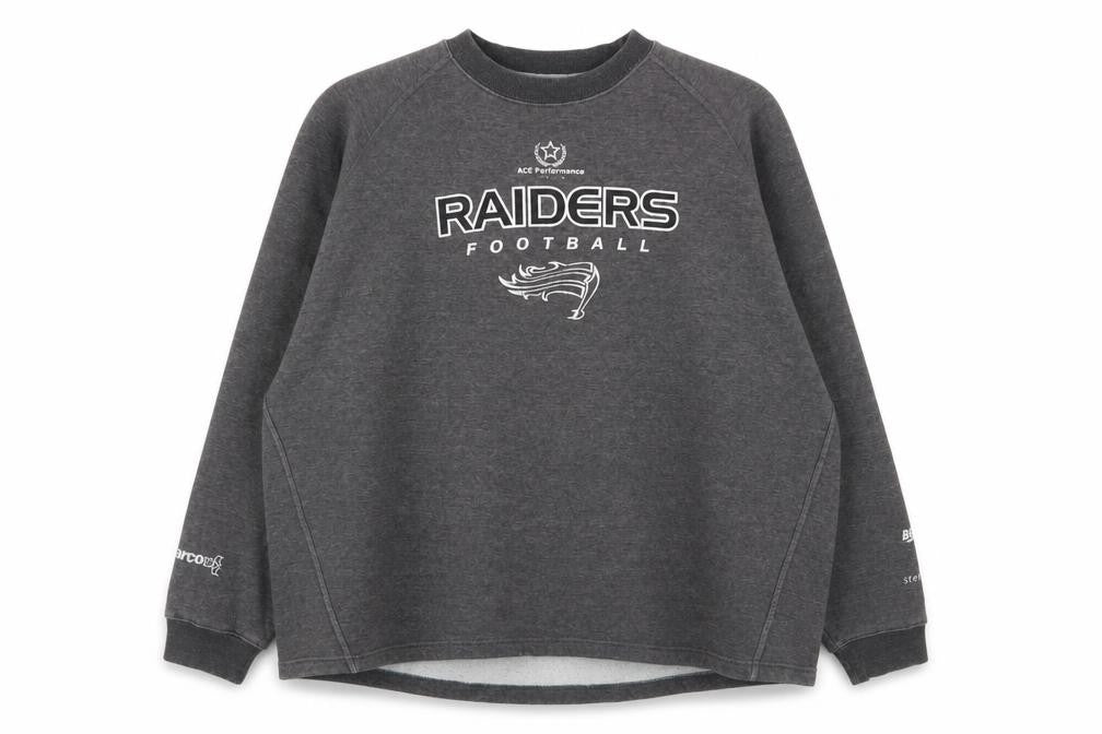 Front view of Raiders men’s grey cotton pullover sweatshirt, size XL
