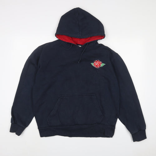 England Mens Blue Cotton Pullover Hoodie Size L - Logo, Embroidered