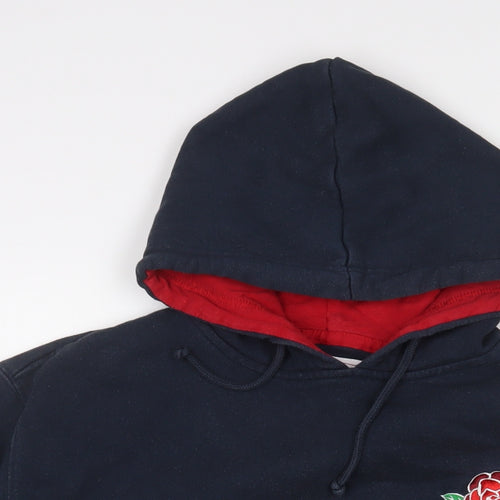 England Mens Blue Cotton Pullover Hoodie Size L - Logo, Embroidered