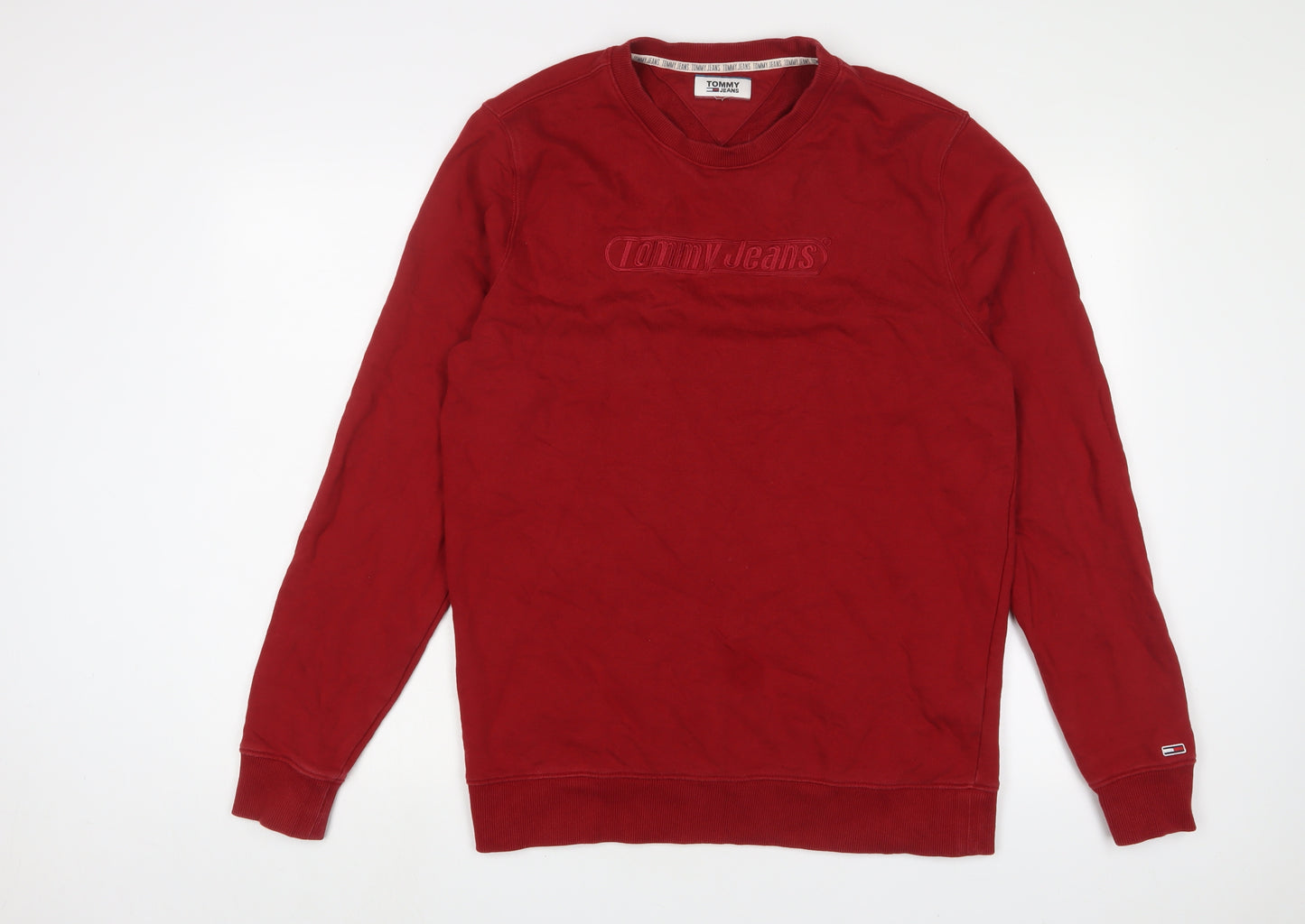 Tommy Hilfiger Mens Red Cotton Pullover Sweatshirt Size L - Logo, Embroidered