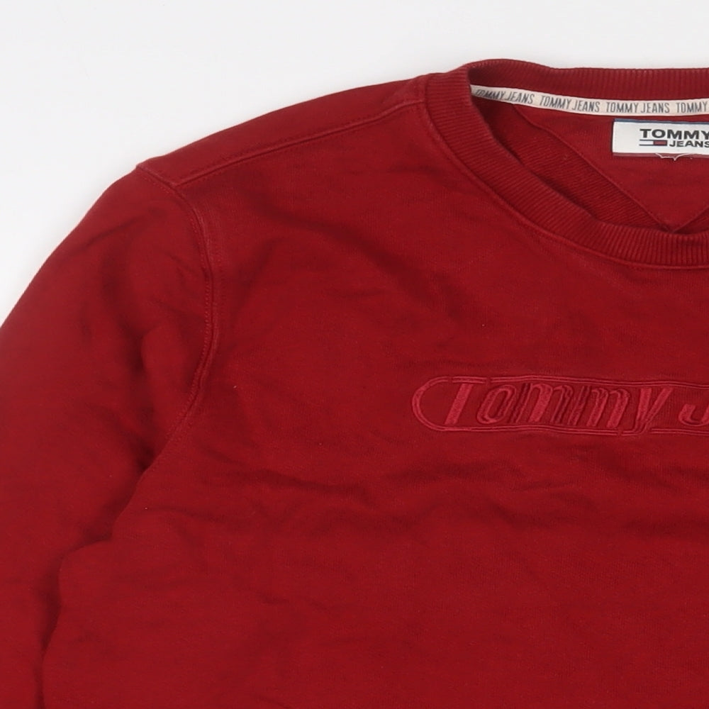 Tommy Hilfiger Mens Red Cotton Pullover Sweatshirt Size L - Logo, Embroidered