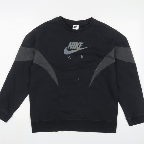 Nike Boys Black Cotton Pullover Sweatshirt Size 13-14 Years Pullover - Logo, Embroidered