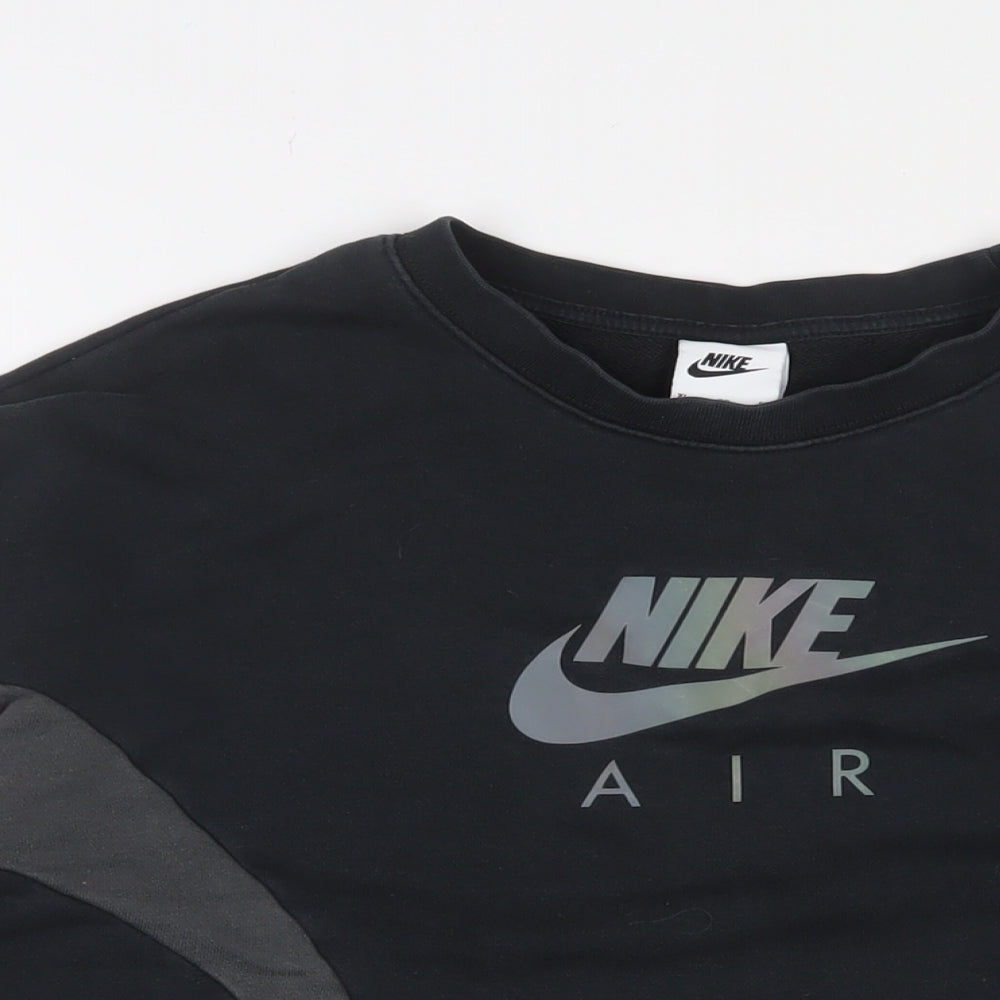 Nike Boys Black Cotton Pullover Sweatshirt Size 13-14 Years Pullover - Logo, Embroidered