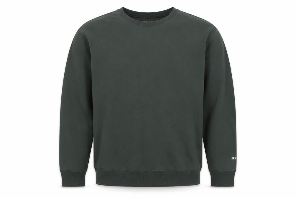 Front view of Kenneth Cole men’s green cotton pullover sweatshirt, size XL, - logo