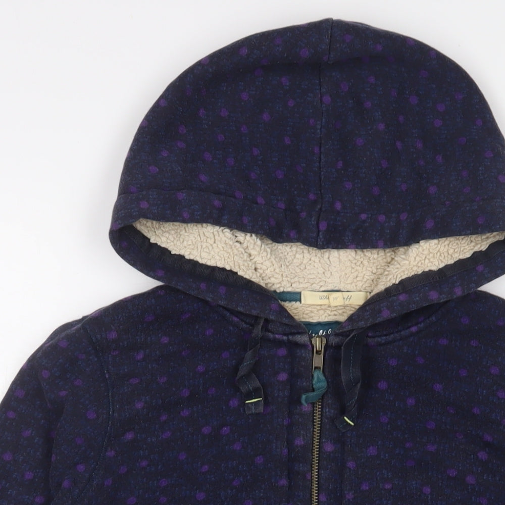 White Stuff Womens Blue Polka Dot Cotton Full Zip Hoodie Size M Zip