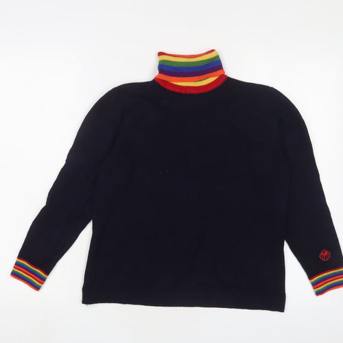 Saturday by Megan Ellaby Womens Multicoloured Roll Neck Striped Wool Pullover Jumper Size XL - Logo, Embroidered