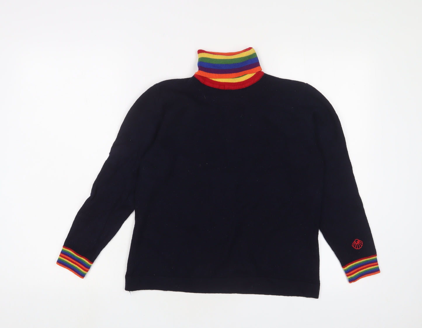 Saturday by Megan Ellaby Womens Multicoloured Roll Neck Striped Wool Pullover Jumper Size XL - Logo, Embroidered