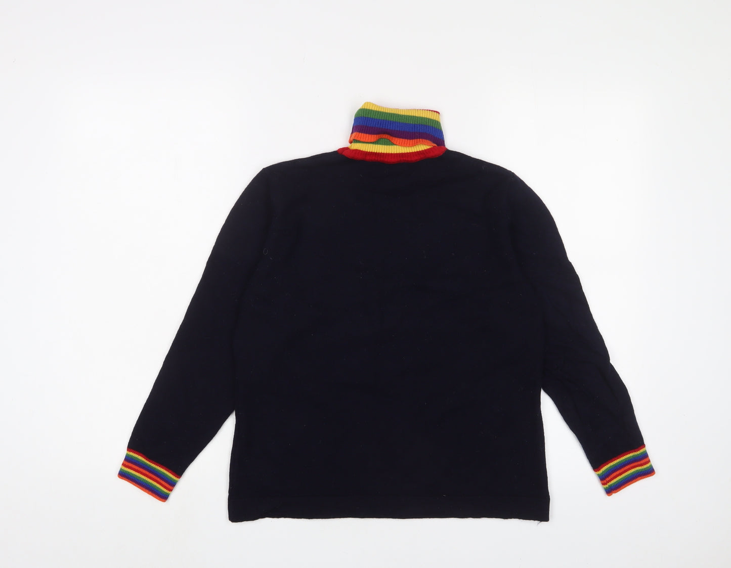 Saturday by Megan Ellaby Womens Multicoloured Roll Neck Striped Wool Pullover Jumper Size XL - Logo, Embroidered