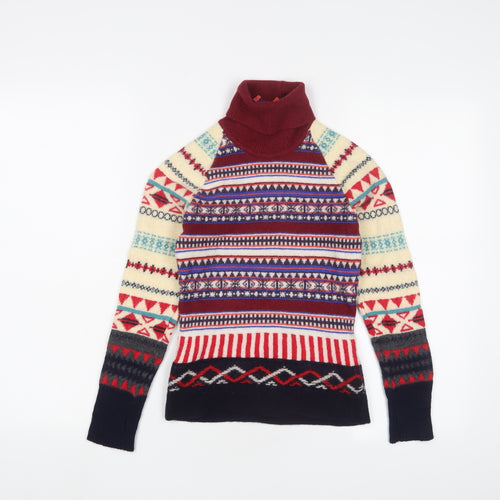 Tommy Hilfiger Womens Multicoloured Roll Neck Fair Isle Wool Pullover Jumper Size XS