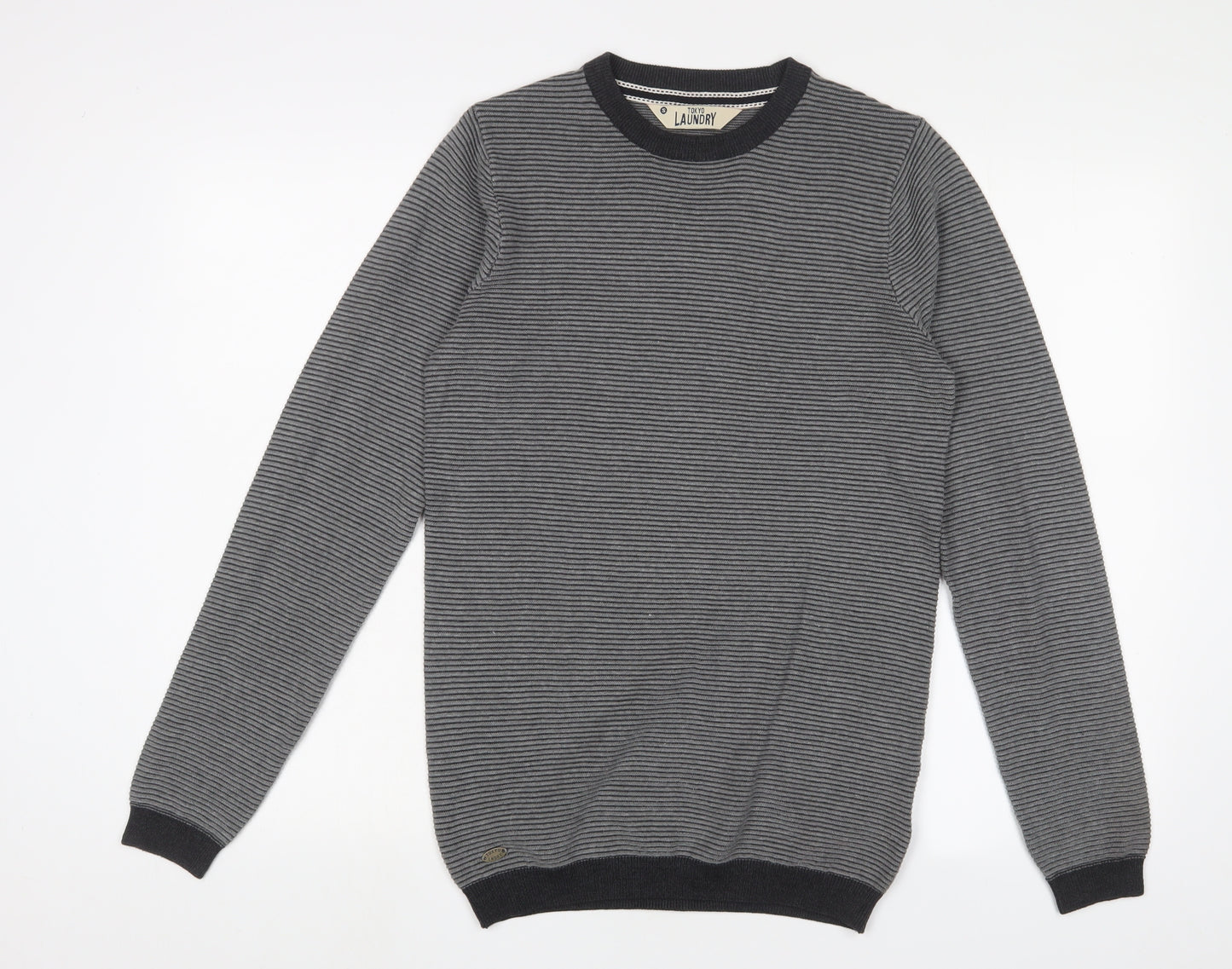 Tokyo Laundry Mens Grey Crew Neck Cotton Pullover Jumper Size S Long Sleeve - Logo