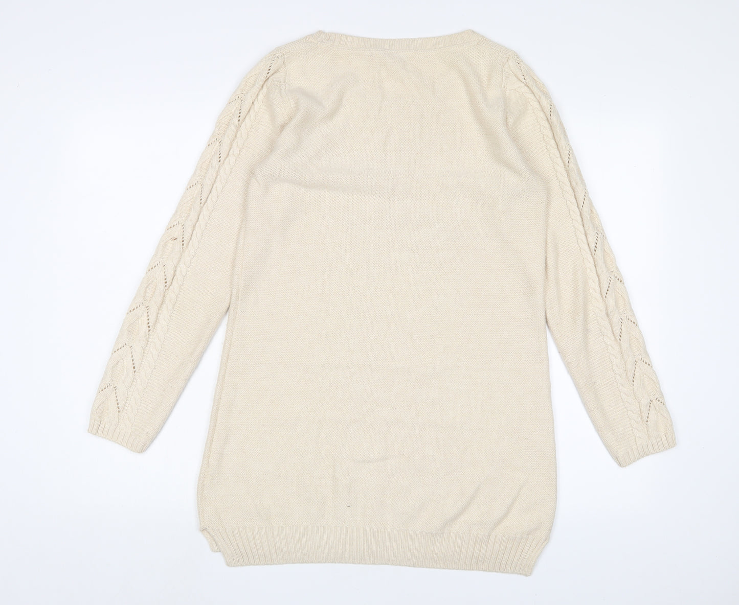 Fat Face Womens Beige Crew Neck Acrylic Pullover Jumper Size 10