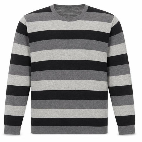 Farhi Mens Grey Crew Neck Striped Cotton Pullover Jumper Size L Long Sleeve
