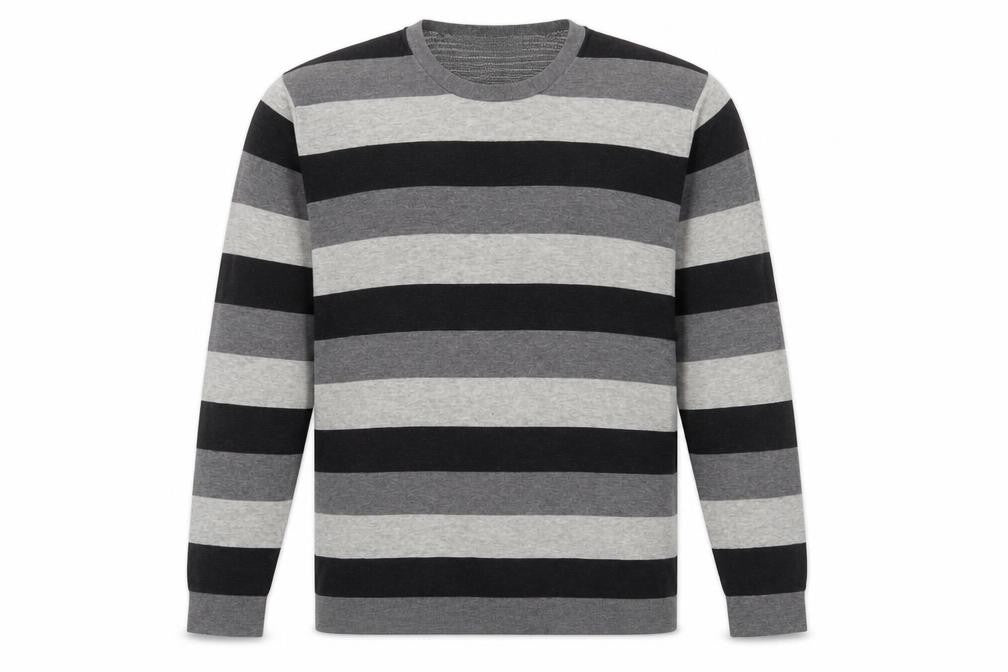 Farhi Mens Grey Crew Neck Striped Cotton Pullover Jumper Size L Long Sleeve