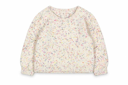 Front view of Gap girls’ multicoloured geometric cotton jumper, size 12-18, months button