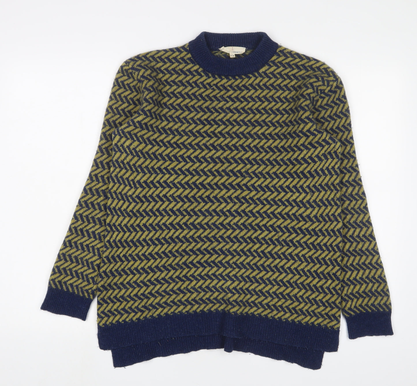 Seasalt Womens Green Crew Neck Geometric Wool Pullover Jumper Size 12