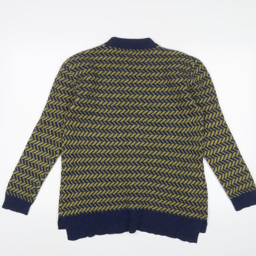 Seasalt Womens Green Crew Neck Geometric Wool Pullover Jumper Size 12