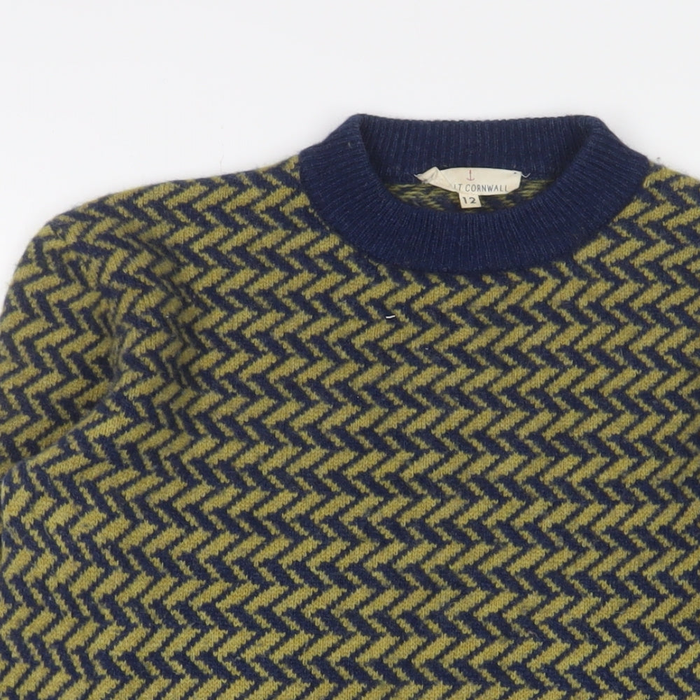 Seasalt Womens Green Crew Neck Geometric Wool Pullover Jumper Size 12