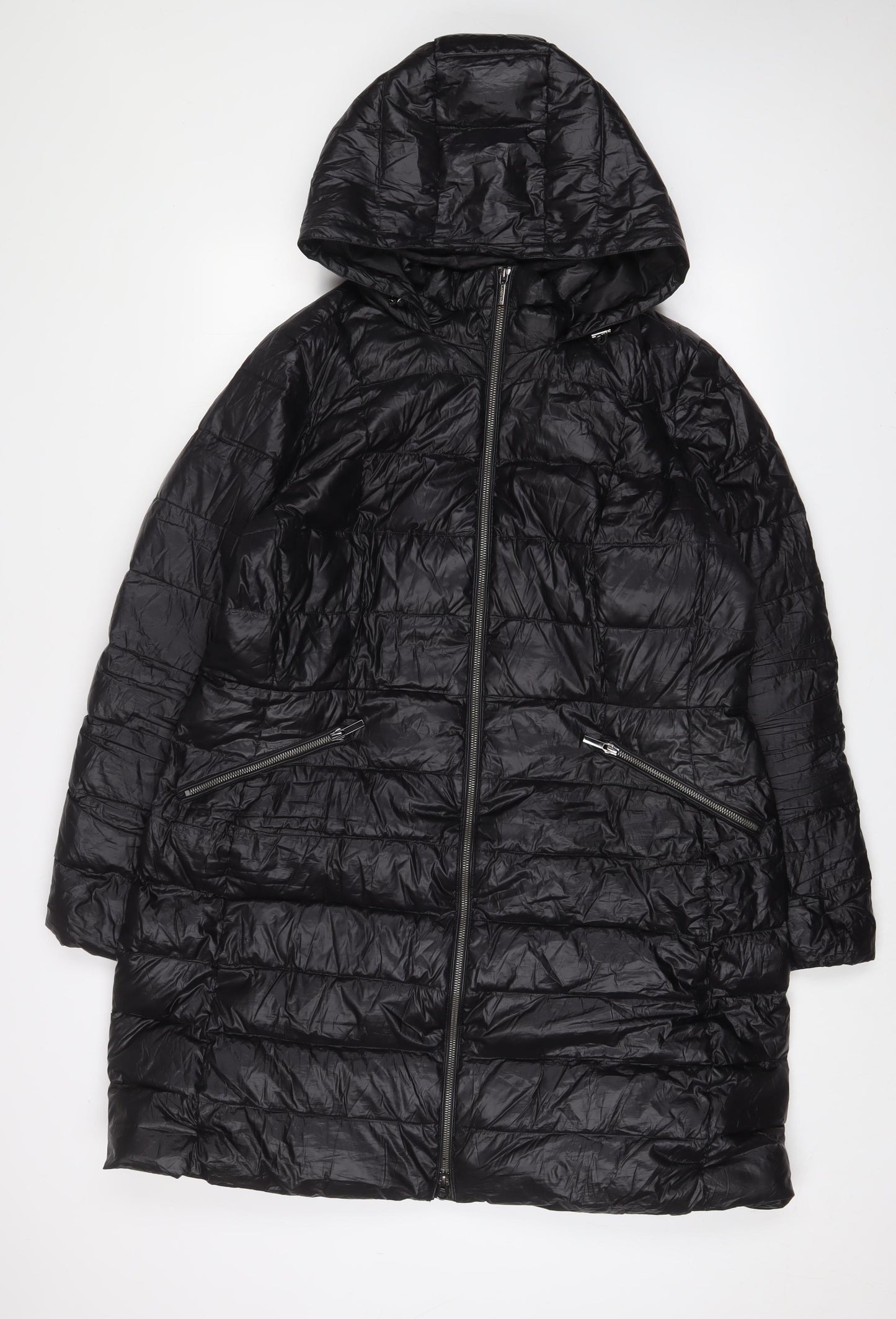 Landsend Womens Black Quilted Coat Size XL Zip - Zip Pockets