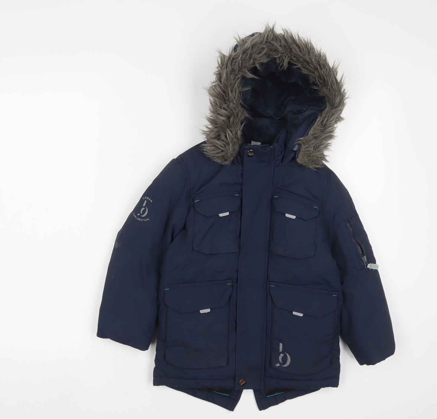 Ted Baker Girls Blue Basic Coat Coat Size 5 Years Zip - Logo