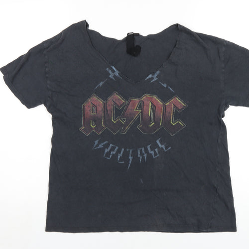 Topshop Womens Grey Cotton Basic T-Shirt Size 6 V-Neck - ACDC