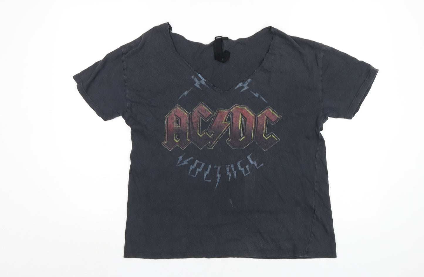 Topshop Womens Grey Cotton Basic T-Shirt Size 6 V-Neck - ACDC