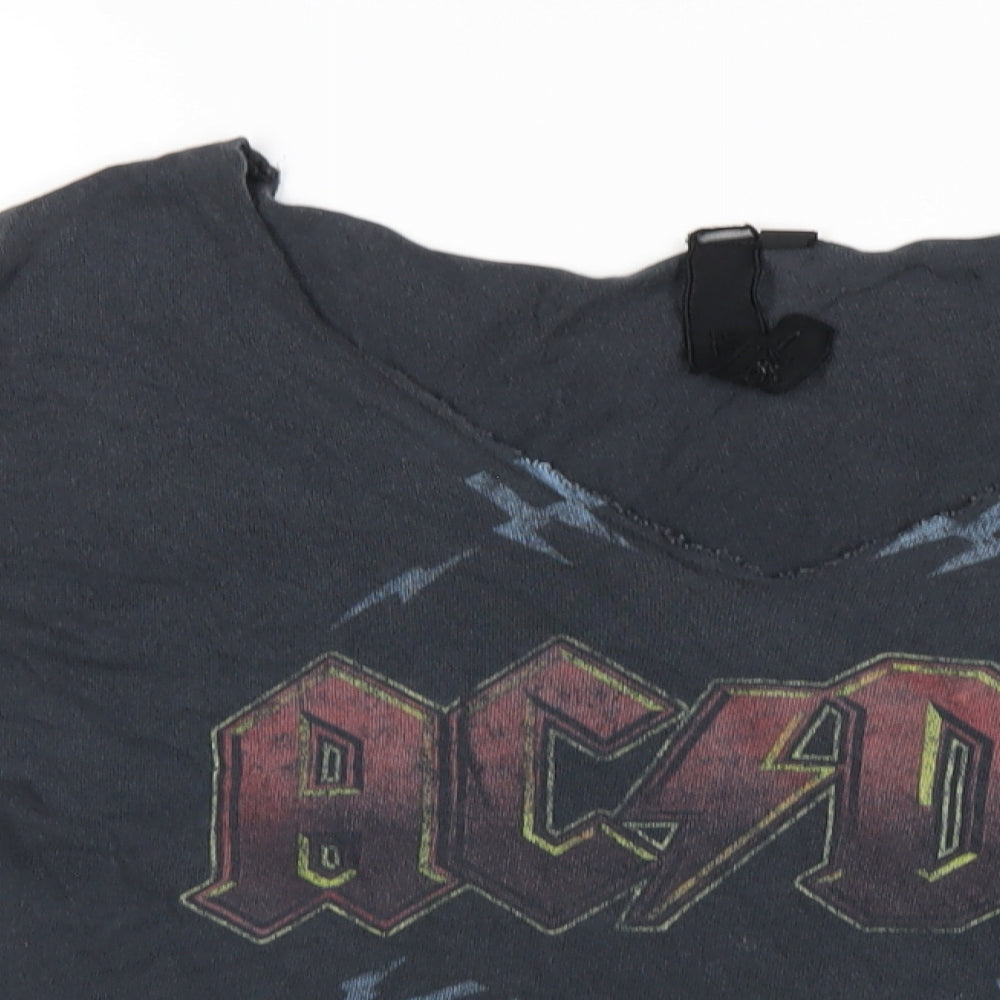 Topshop Womens Grey Cotton Basic T-Shirt Size 6 V-Neck - ACDC