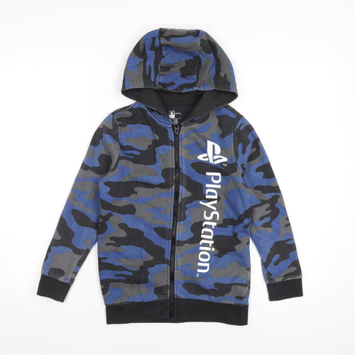 PlayStation Boys Blue Camouflage Cotton Full Zip Hoodie Size 8-9 Years Zip