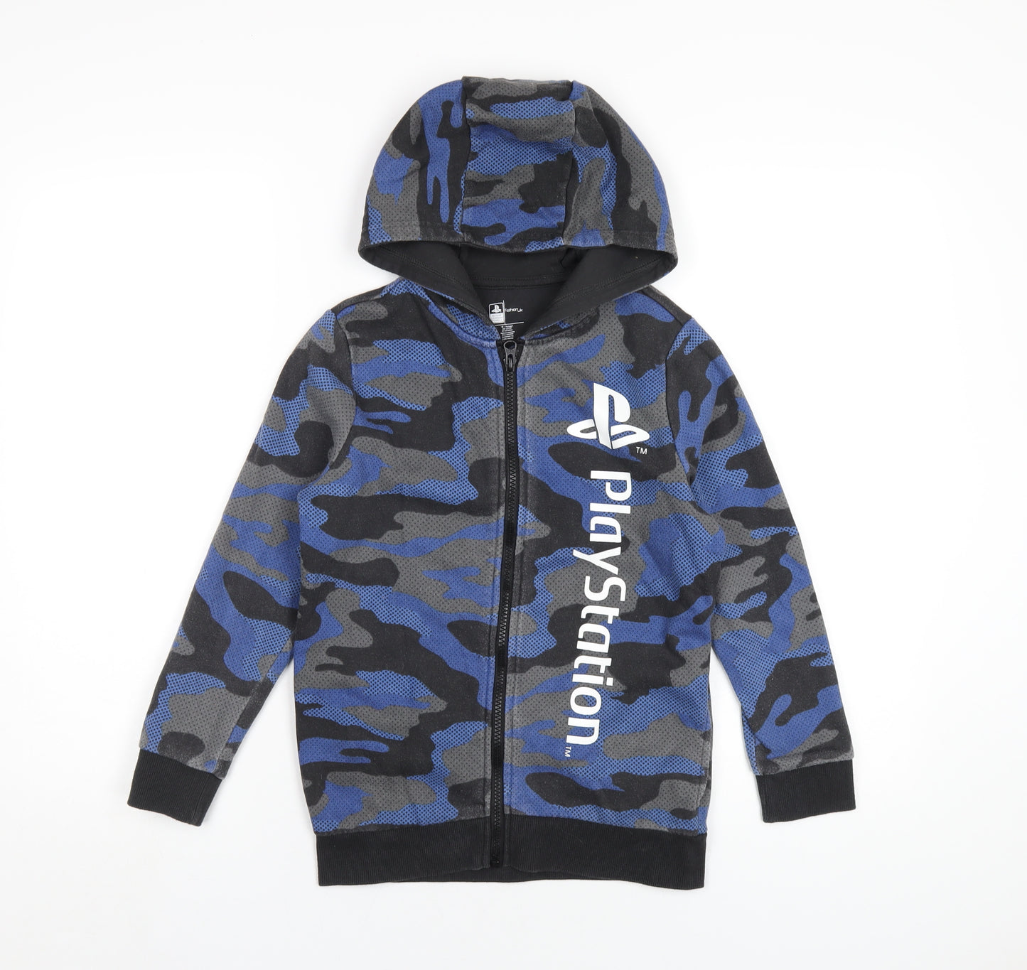 PlayStation Boys Blue Camouflage Cotton Full Zip Hoodie Size 8-9 Years Zip