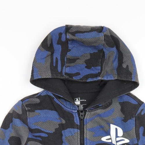 PlayStation Boys Blue Camouflage Cotton Full Zip Hoodie Size 8-9 Years Zip