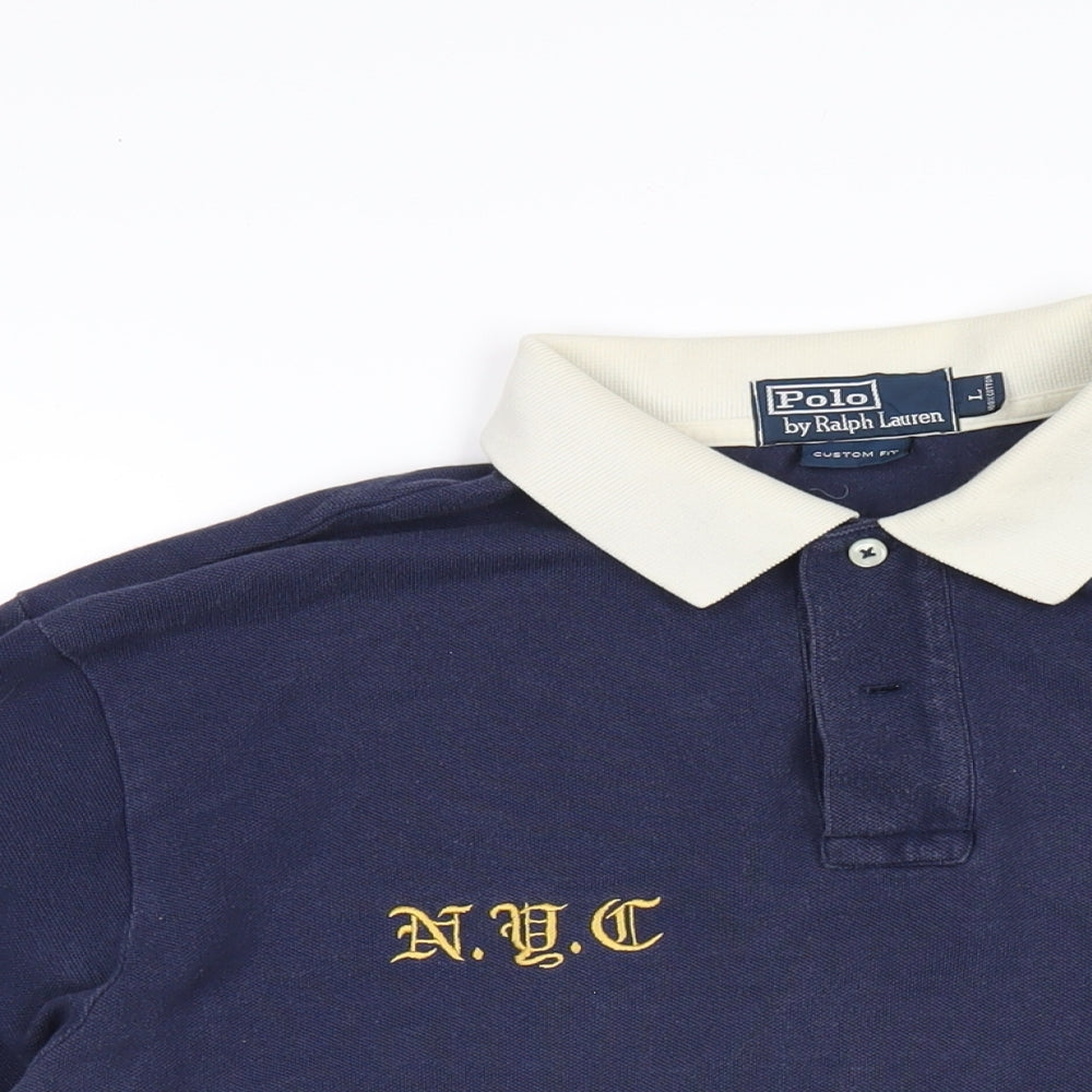 Polo Ralph Lauren Mens Blue Striped Cotton Polo Size L Collared Button