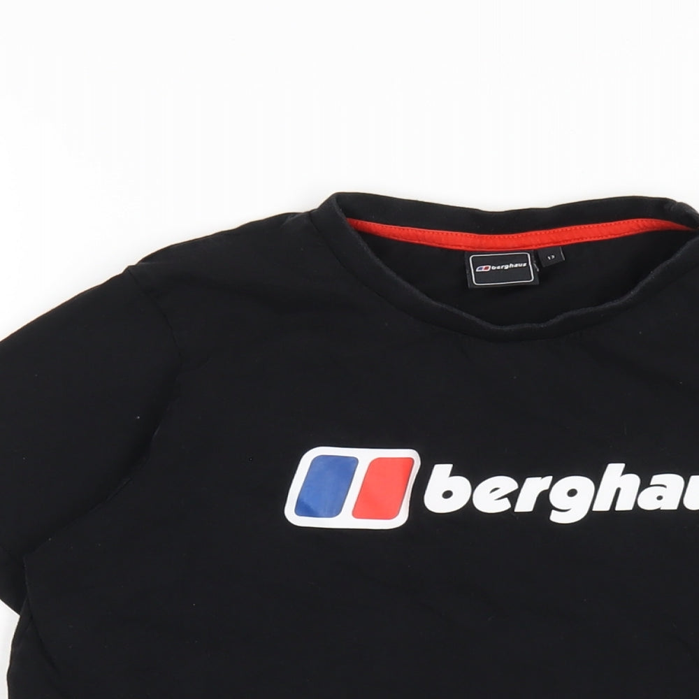 Berghaus Boys Black Cotton Basic T-Shirt Size 13 Years Round Neck Pullover