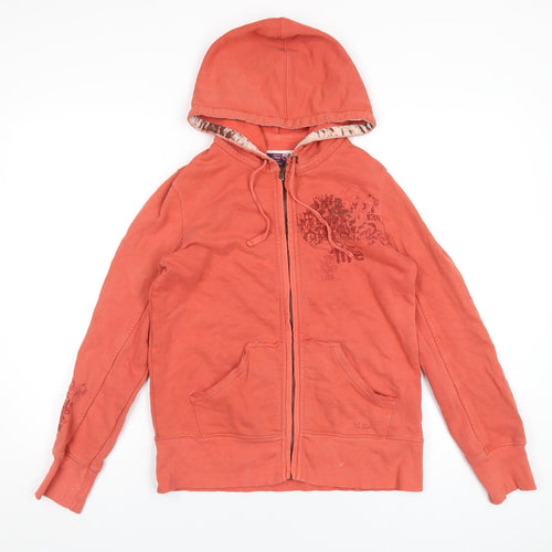 Fat Face Womens Orange Cotton Full Zip Hoodie Size 10 Zip