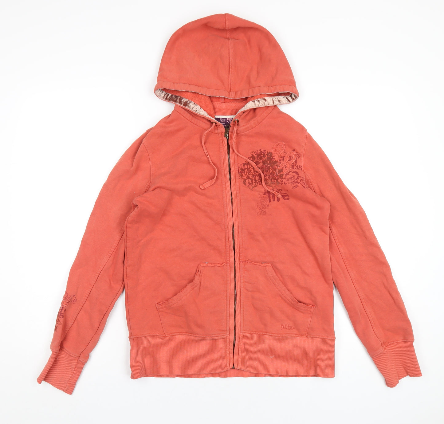 Fat Face Womens Orange Cotton Full Zip Hoodie Size 10 Zip