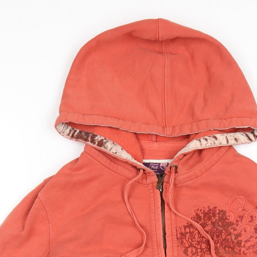 Fat Face Womens Orange Cotton Full Zip Hoodie Size 10 Zip