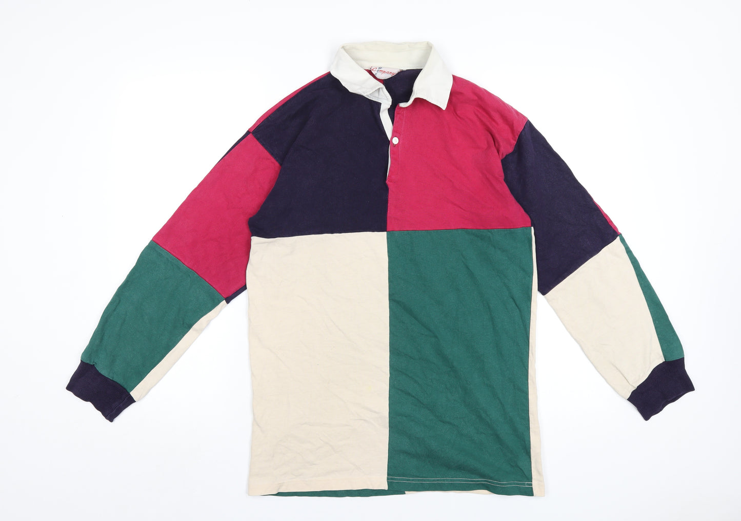 Two's Company Mens Multicoloured Colourblock Cotton Polo Size M Collared Button